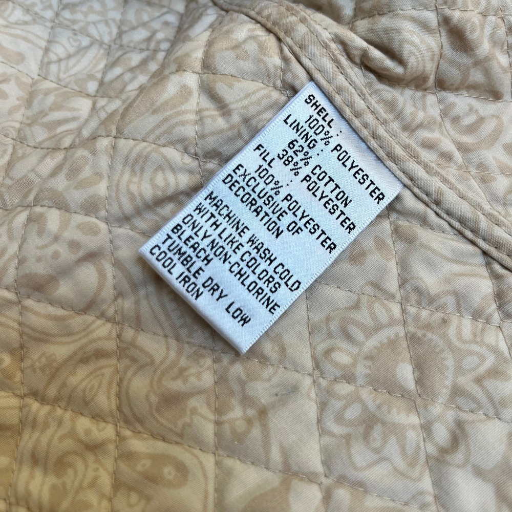 Talbots Womens XL Tan Quilted Zip Front Vest Corduroy Trim Mock Neck Beige - Picture 10 of 11